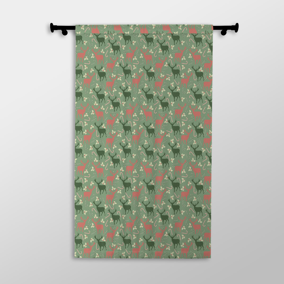 Reindeer, Christmas Flowers And Candy Canes Printed Window Curtains