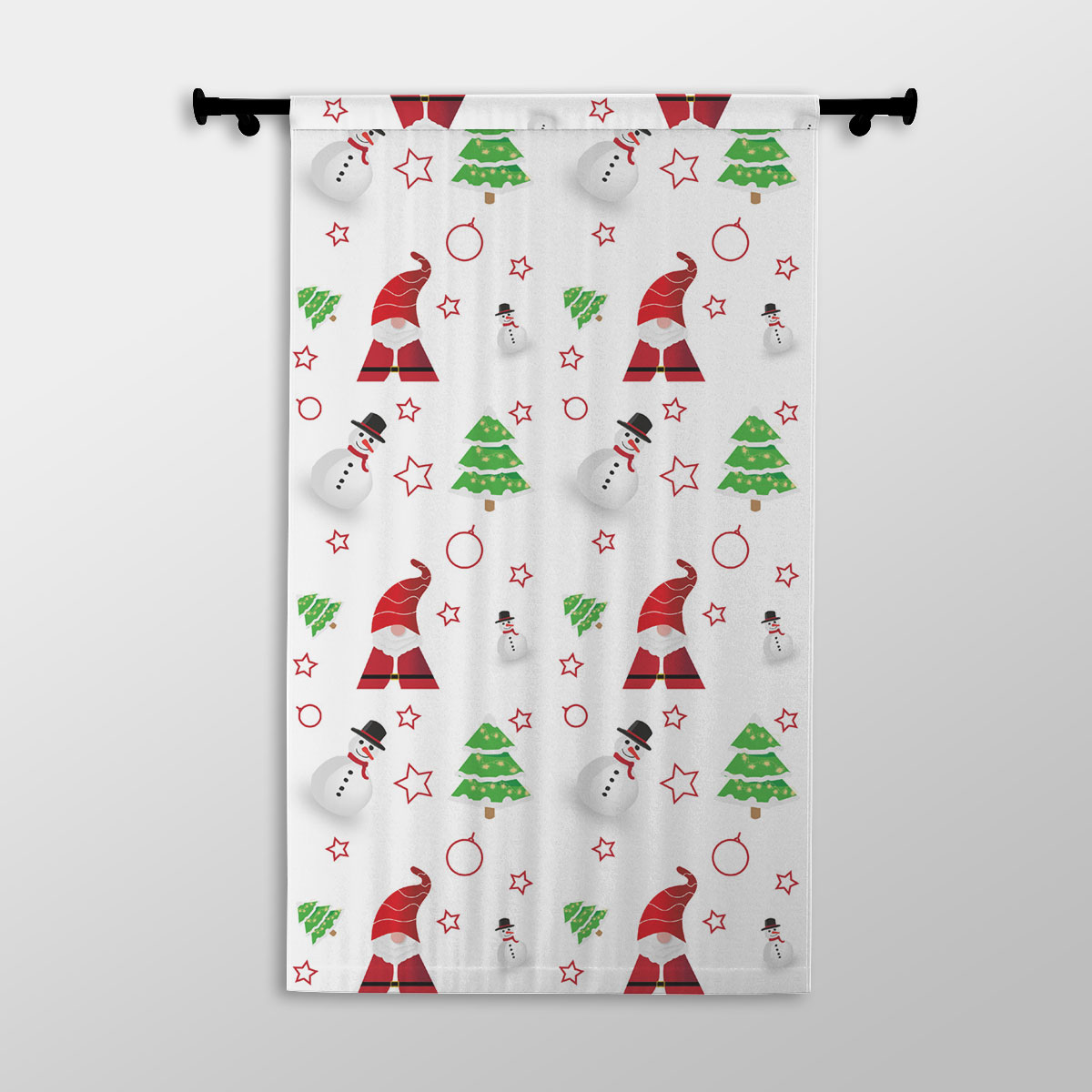 Santa Claus, Snowman Clipart And Pine Tree Silhouette Seamless Pattern Printed Window Curtains