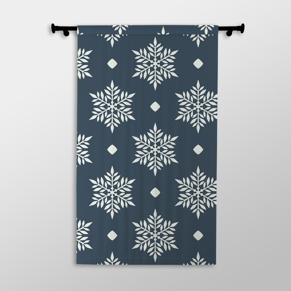 Snowflake On Dark Blue Background Printed Window Curtains