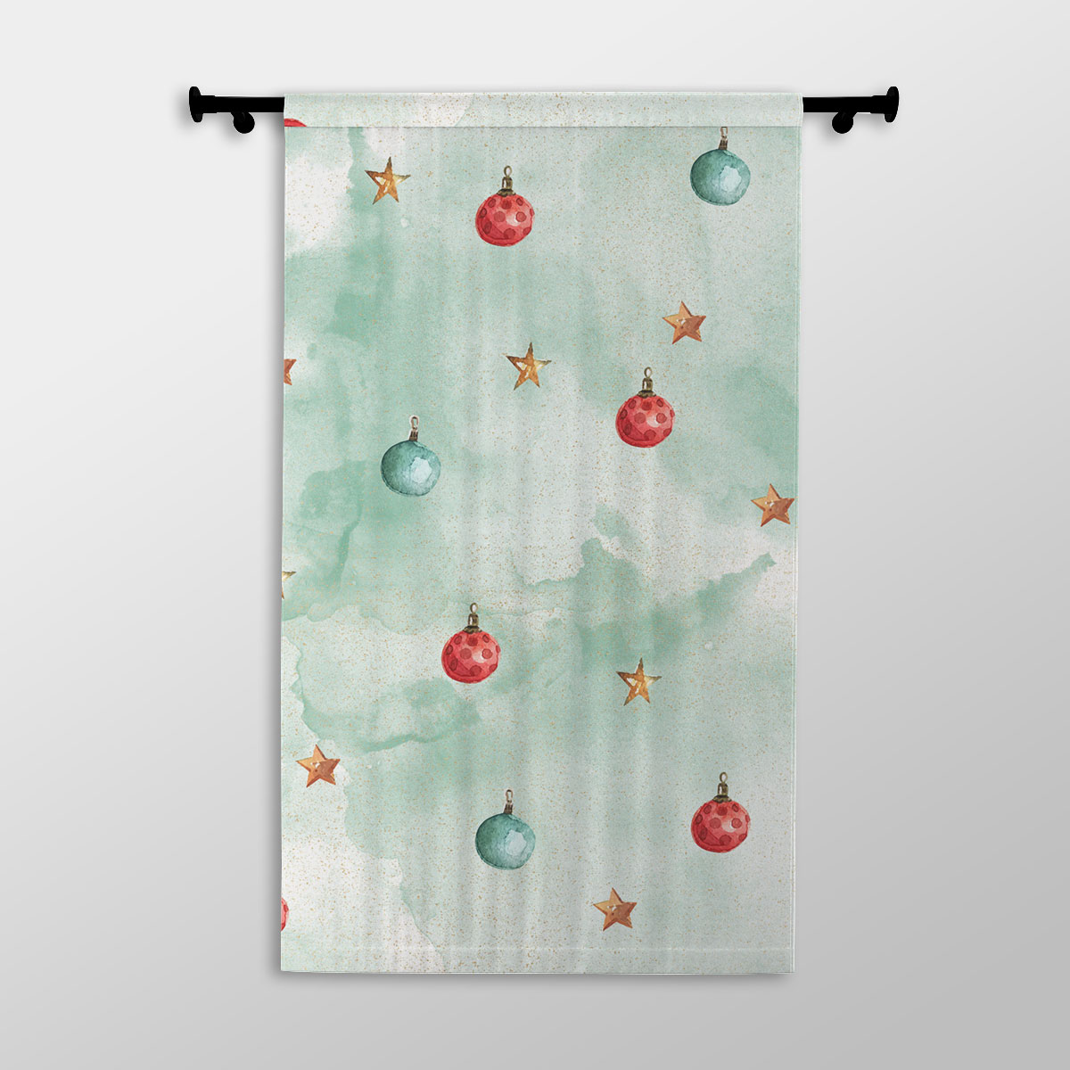 Watercolor Christmas Balls And Stars Pattern Printed Window Curtains