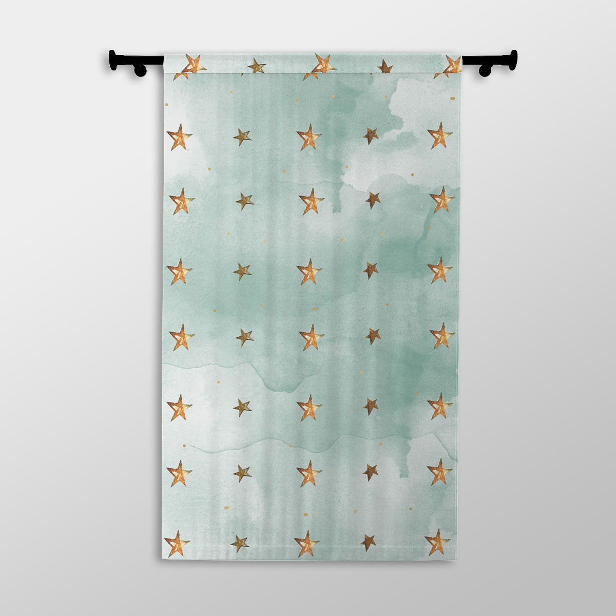 Watercolor Gold Christmas Star Pattern Printed Window Curtains