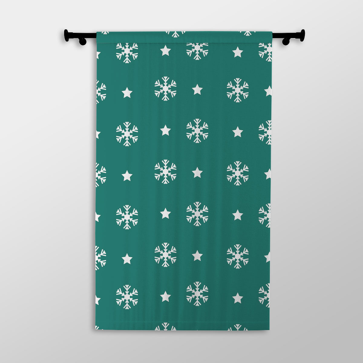 White And Dark Green Snowflake With Christmas Star Printed Window Curtains