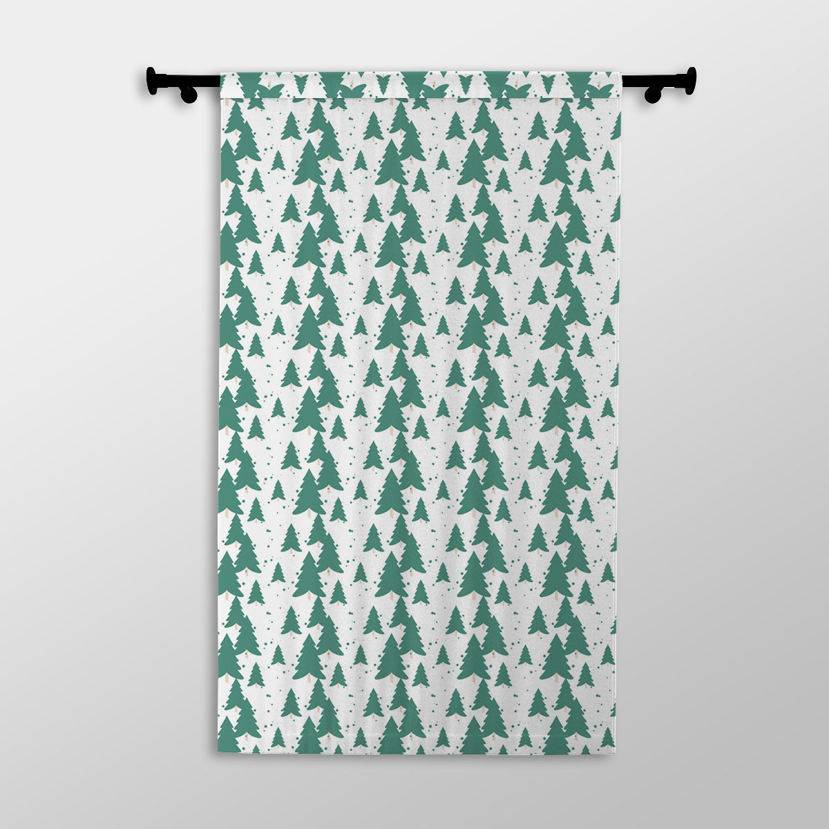 White And Green Christmas Tree Printed Window Curtains