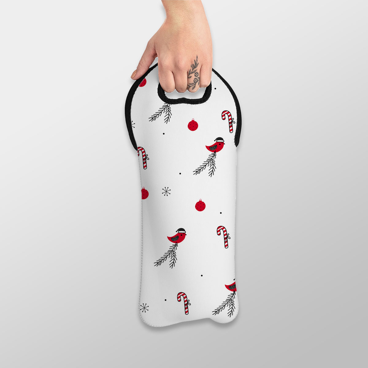 Cardinal Bird With Santa Hat, Candy Canes, Christmas Balls And Snowflake Clipart Seamless White Pattern Wine Tote Bag