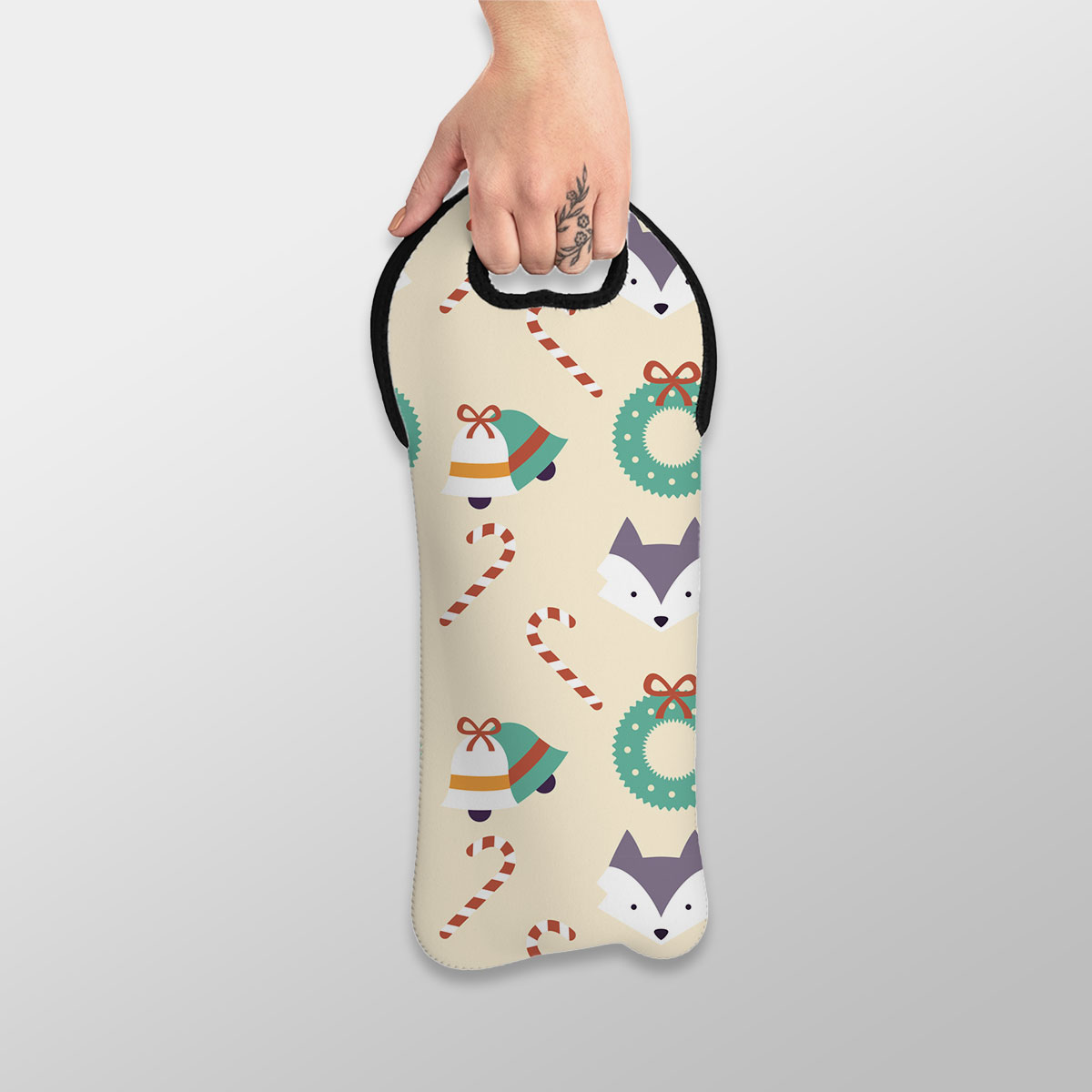 Christmas Bell, Candy Cane On Light Yellow Background Wine Tote Bag