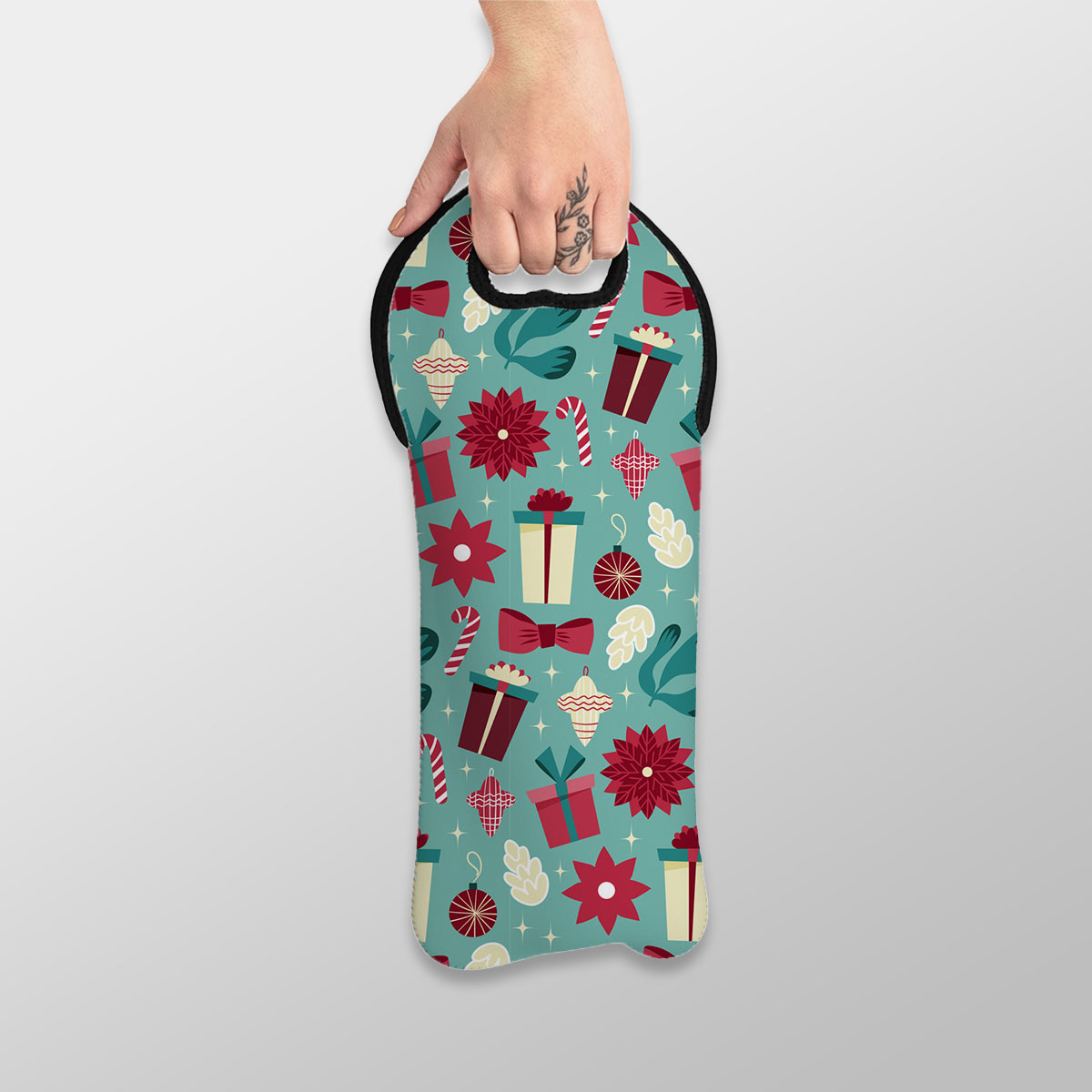 Christmas Gift, Candy Cane On Blue Background Wine Tote Bag