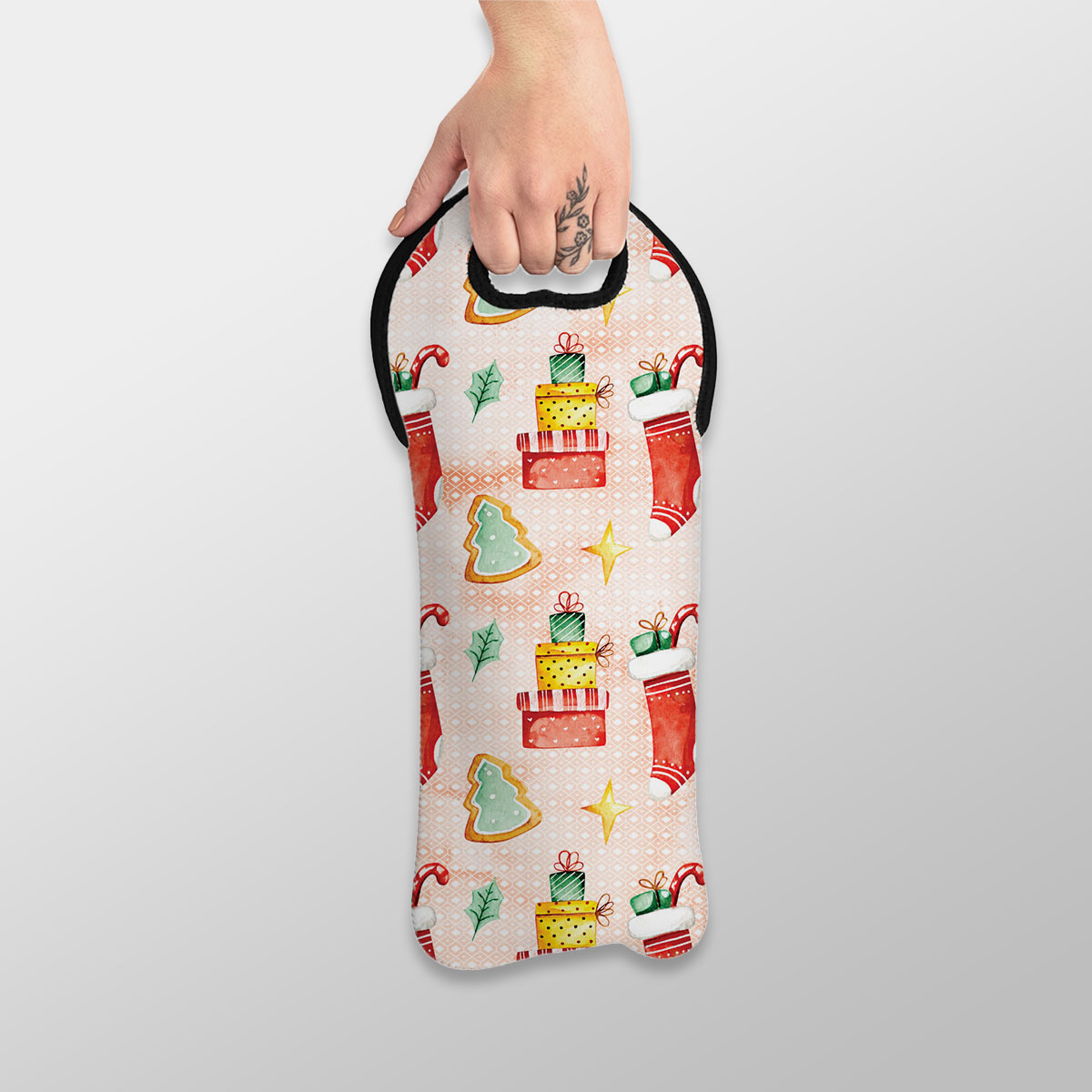 Gingerbread, Christmas Tree, Red Socks With Candy Canes Wine Tote Bag