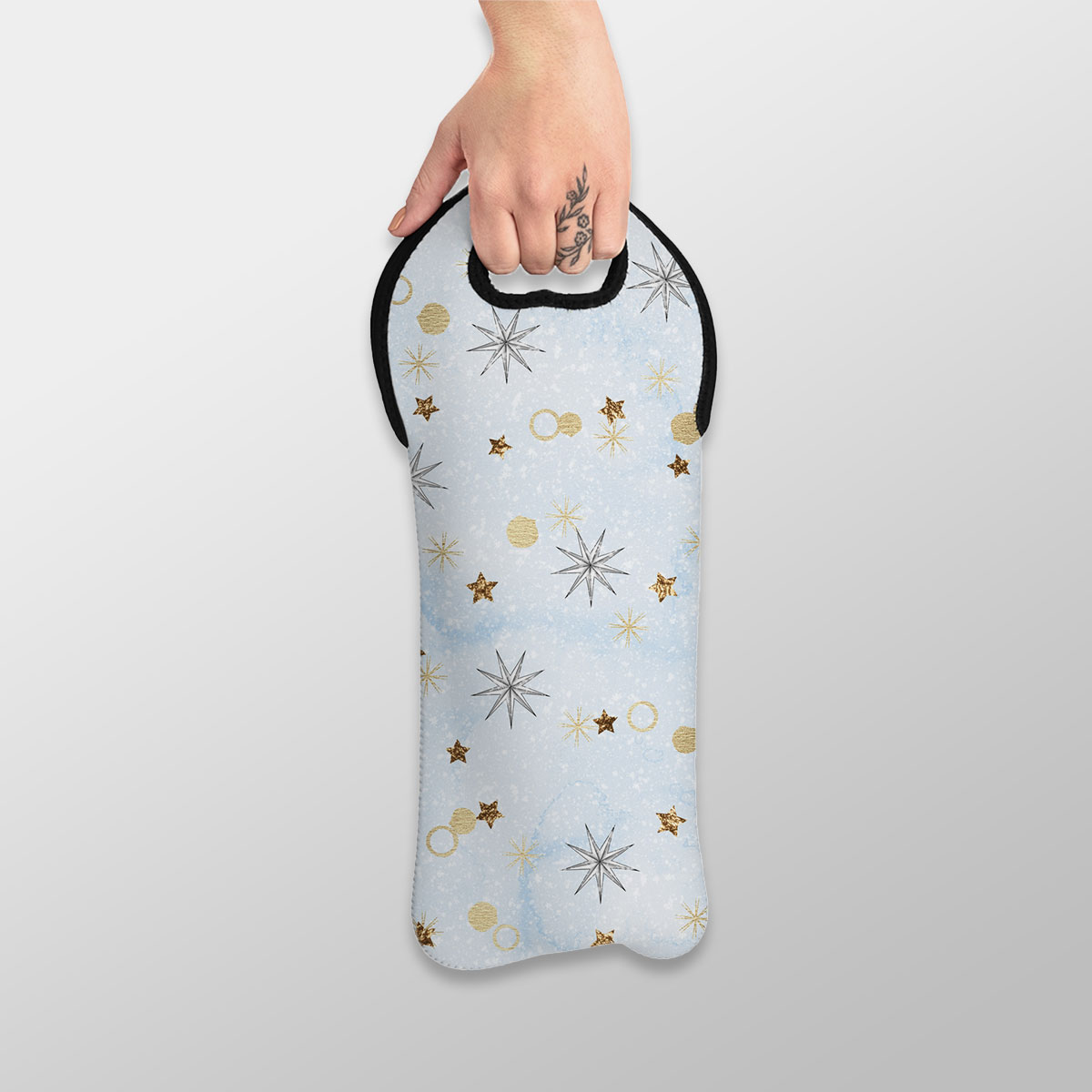 Gold Christmas Star On Snowflake Background Wine Tote Bag