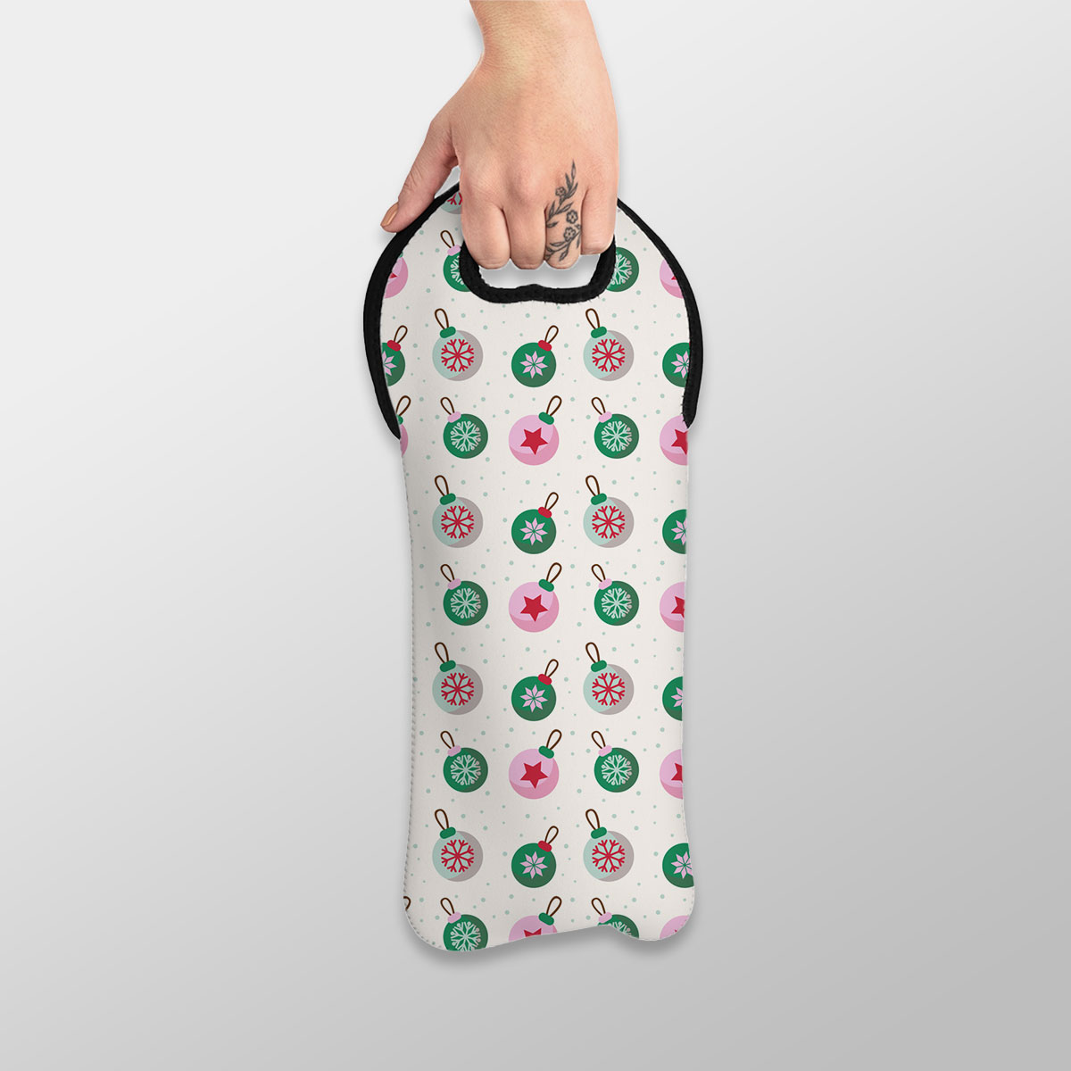 Green Pink And White Christmas Ball Pattern Wine Tote Bag