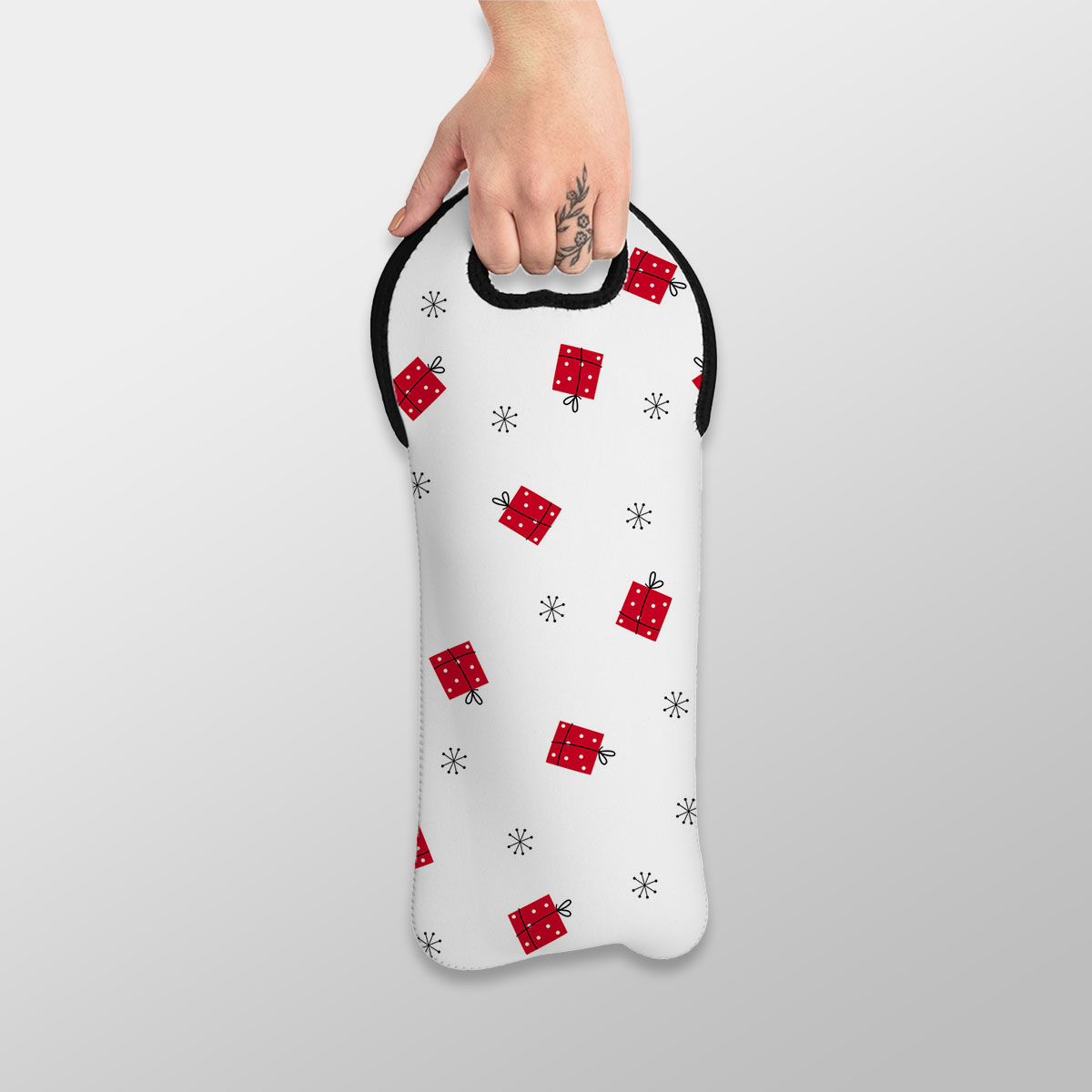Hand Drawn Christmas Gifts, Snowflake Clipart Seamless White Pattern Wine Tote Bag