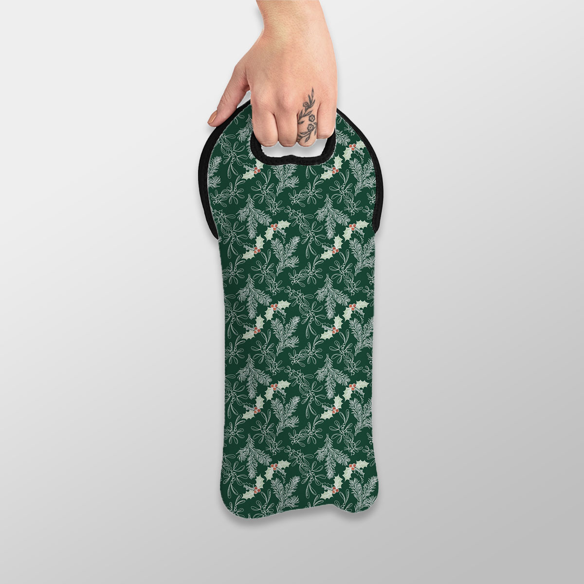 Holly Leaf, Christmas Mistletoe And Pine Tree Branche Wine Tote Bag