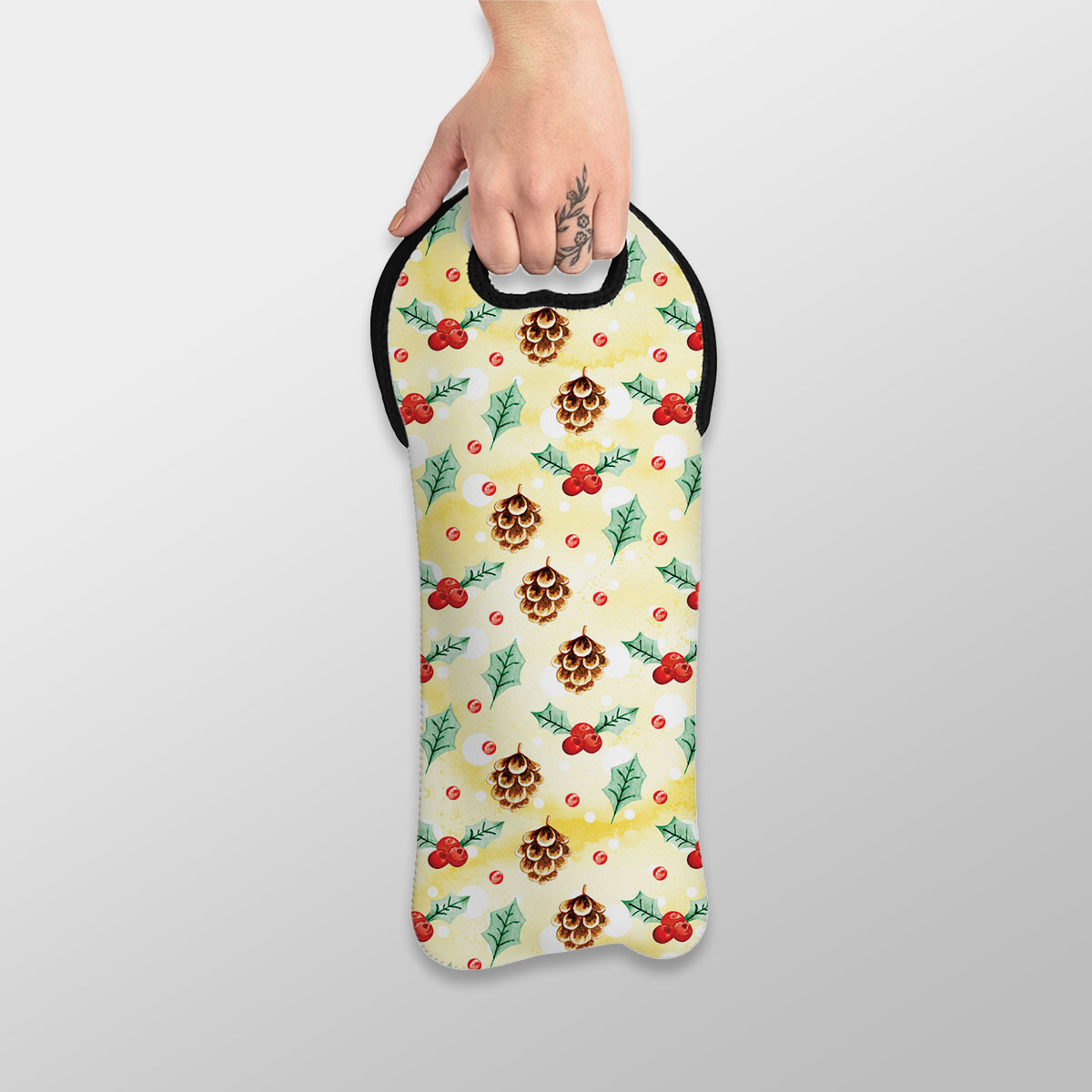 Holly Leaf, Pine Cone, Holly Berry Wine Tote Bag