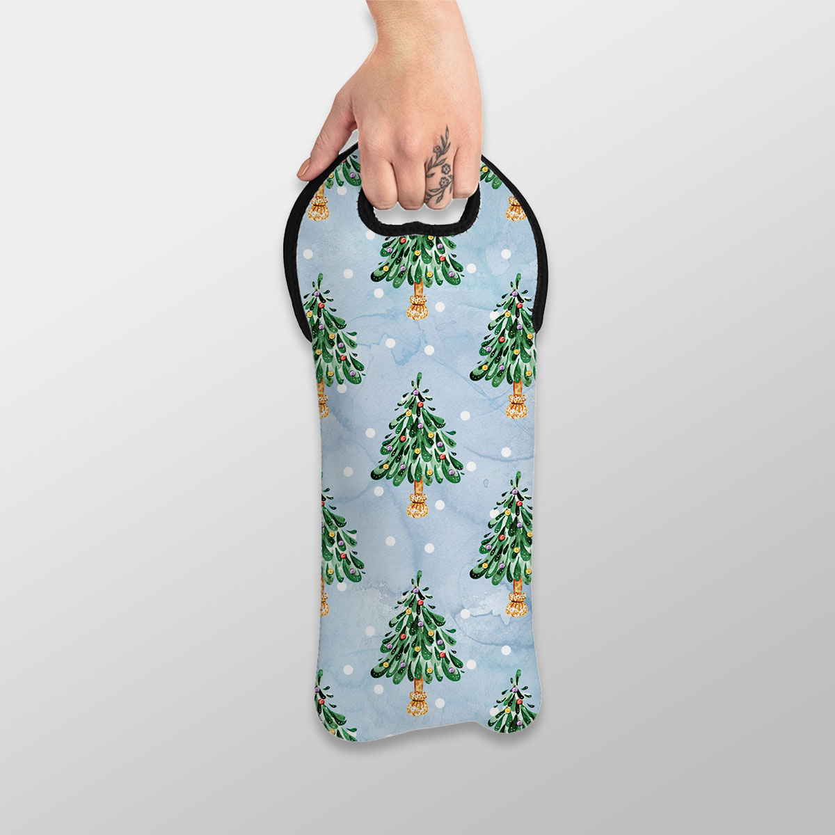 Pine Tree, Christmas Tree On Snowflake Background Wine Tote Bag