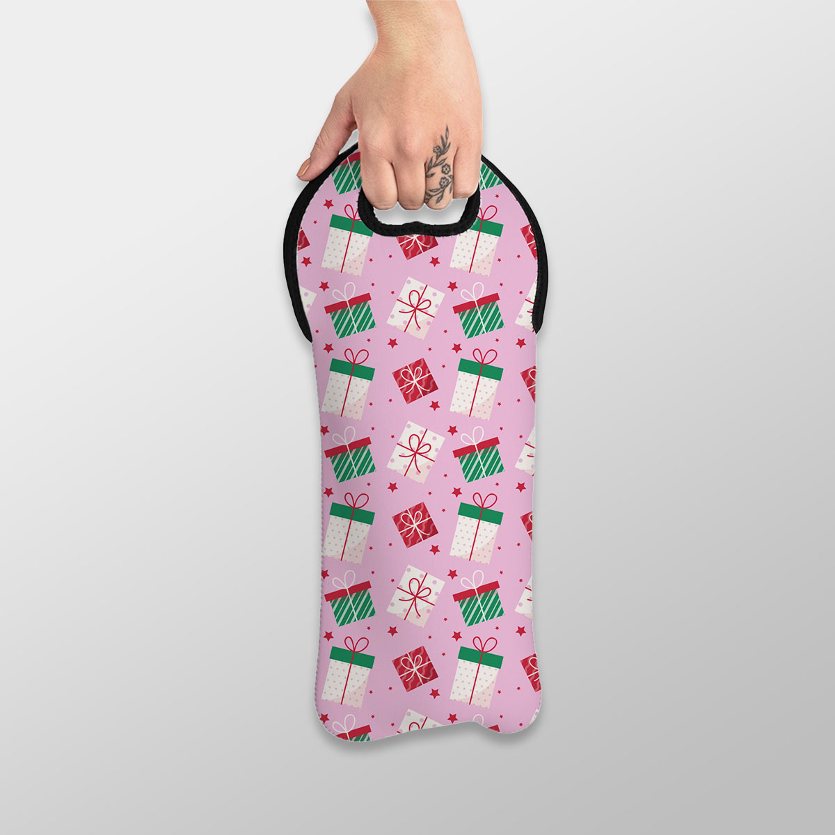 Red Green And White Christmas Gift On Pink Background Wine Tote Bag