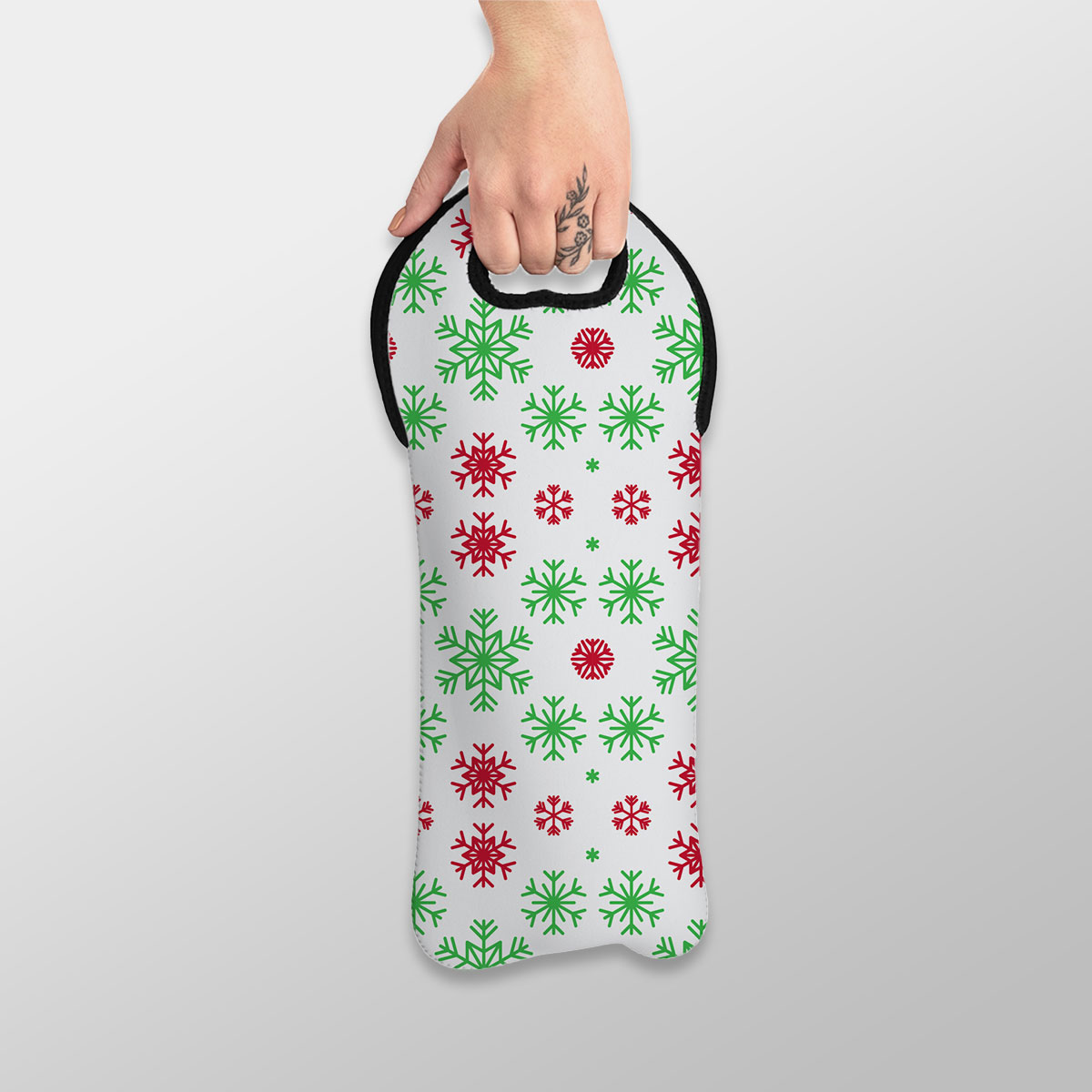 Red Green And White Snowflake Wine Tote Bag