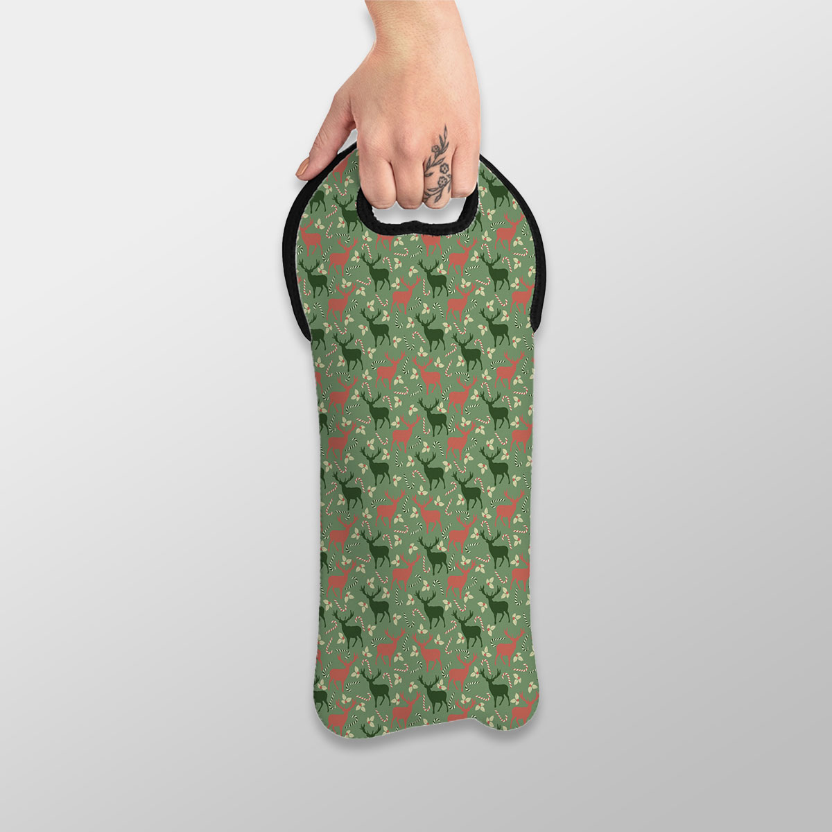 Reindeer, Christmas Flowers And Candy Canes Wine Tote Bag
