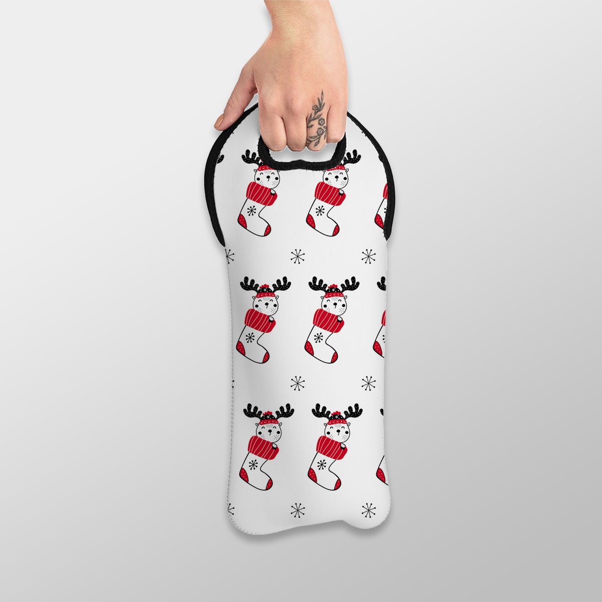Reindeer Clipart In Hand Drawn Red Socks And Snowflake Clipart Seamless White Pattern Wine Tote Bag