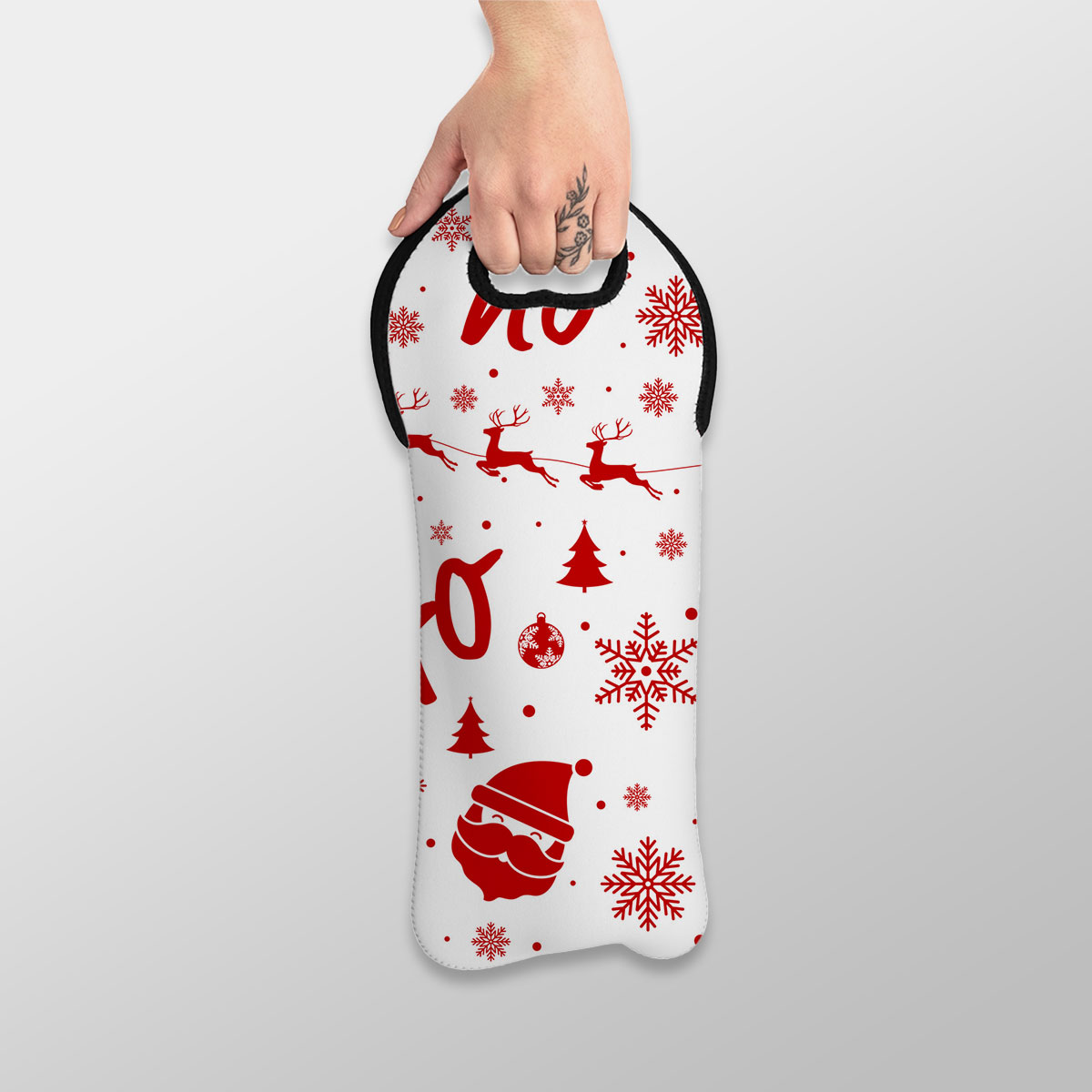 Santa Claus, Santas Reindeer And Christmas Sleigh On The Snowflake Background Wine Tote Bag