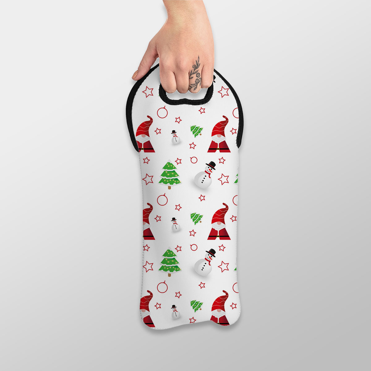 Santa Claus, Snowman Clipart And Pine Tree Silhouette Seamless Pattern Wine Tote Bag
