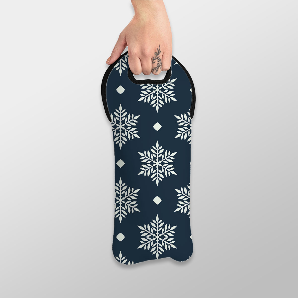 Snowflake On Dark Blue Background Wine Tote Bag
