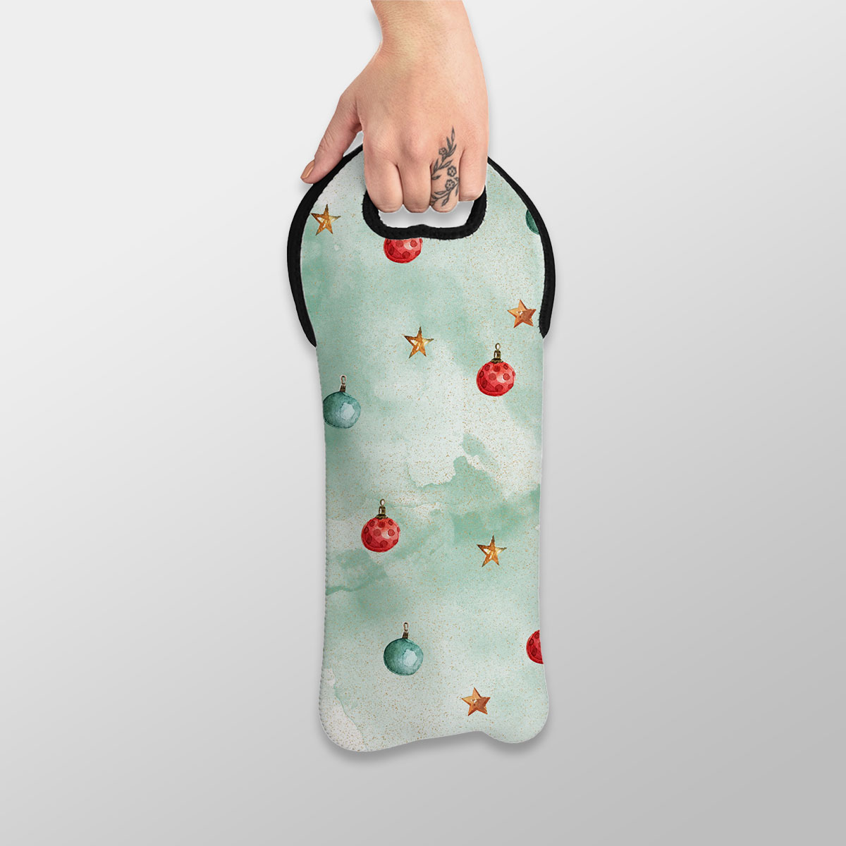 Watercolor Christmas Balls And Stars Pattern Wine Tote Bag