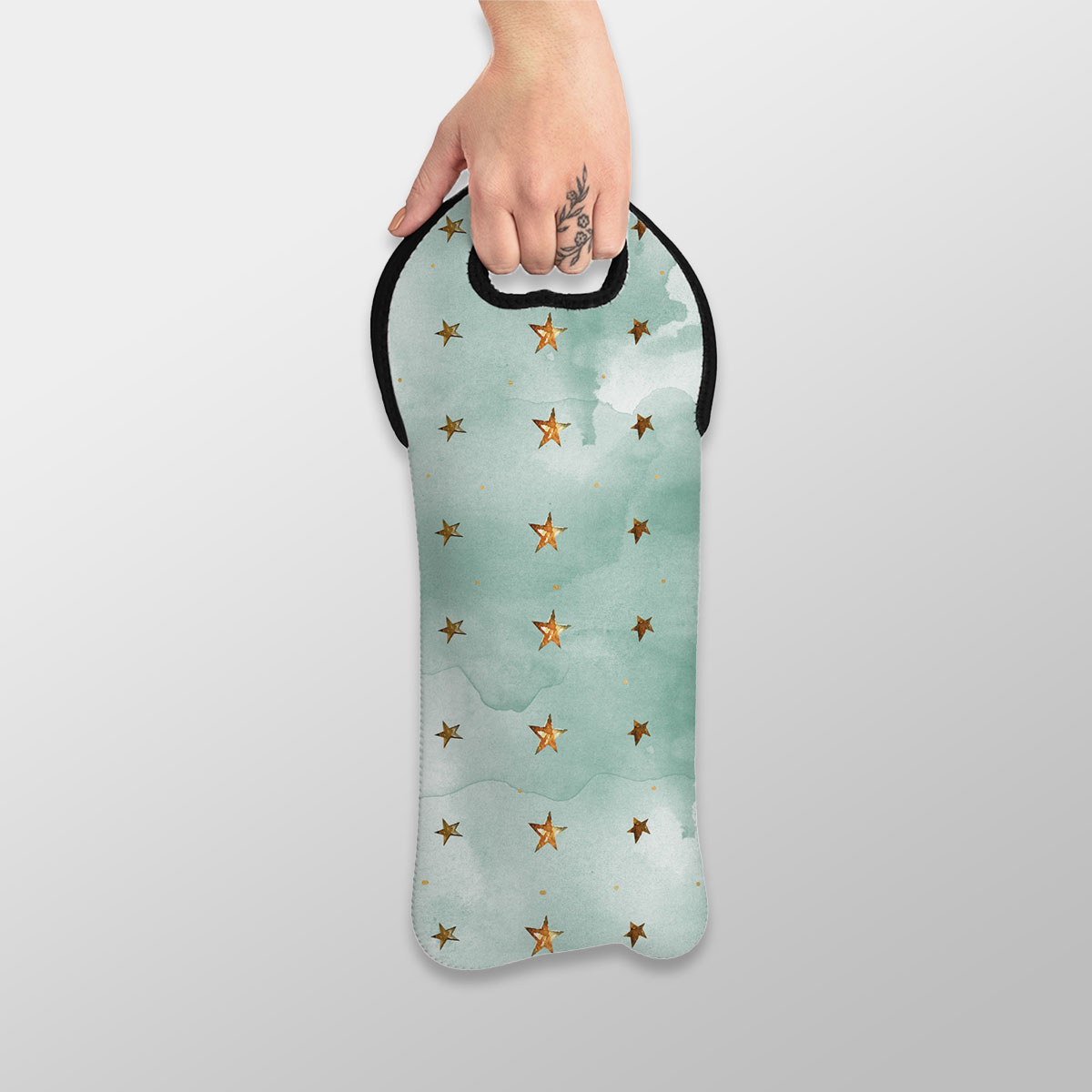 Watercolor Gold Christmas Star Pattern Wine Tote Bag
