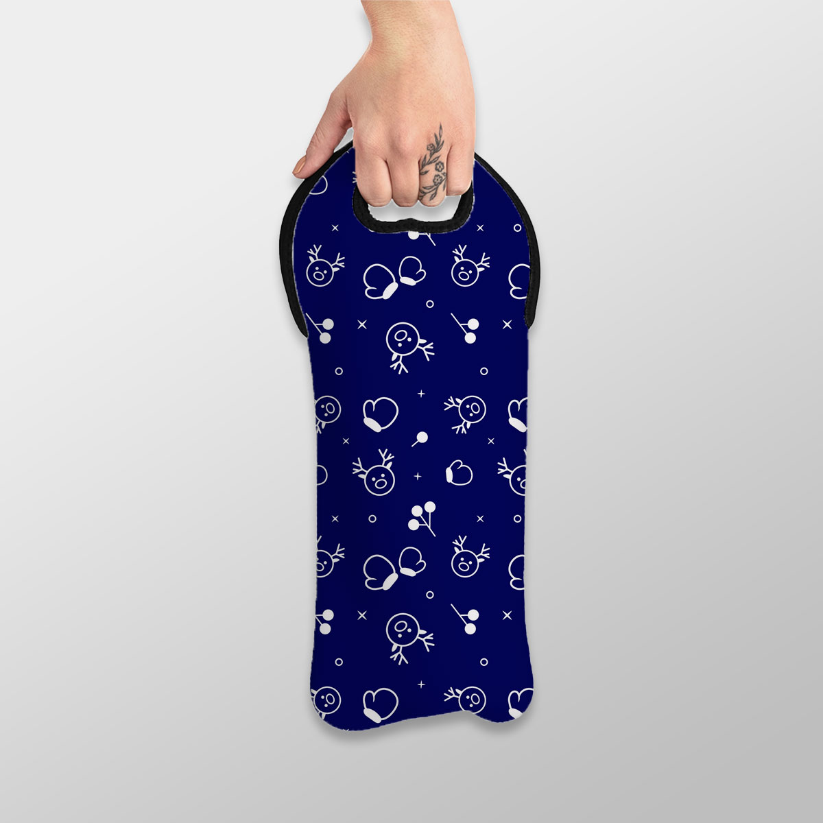 White And Blue Christmas Gloves And Reindeer Wine Tote Bag