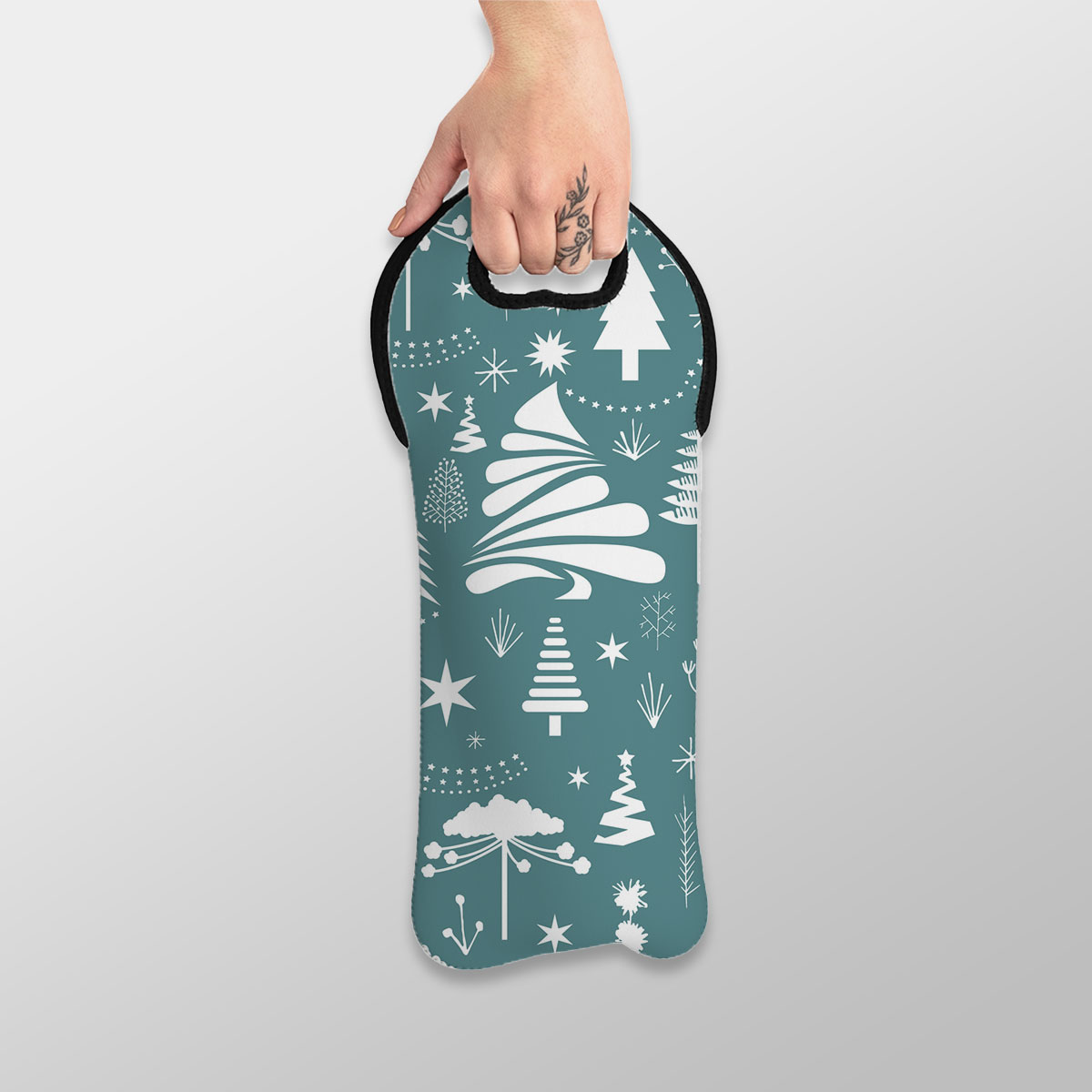 White And Blue Pine Tree Silhouette Pattern Wine Tote Bag
