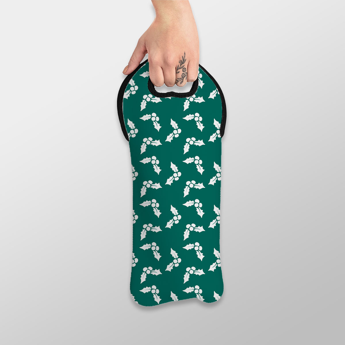 White And Dark Green Holly Leaf Christmas Wine Tote Bag