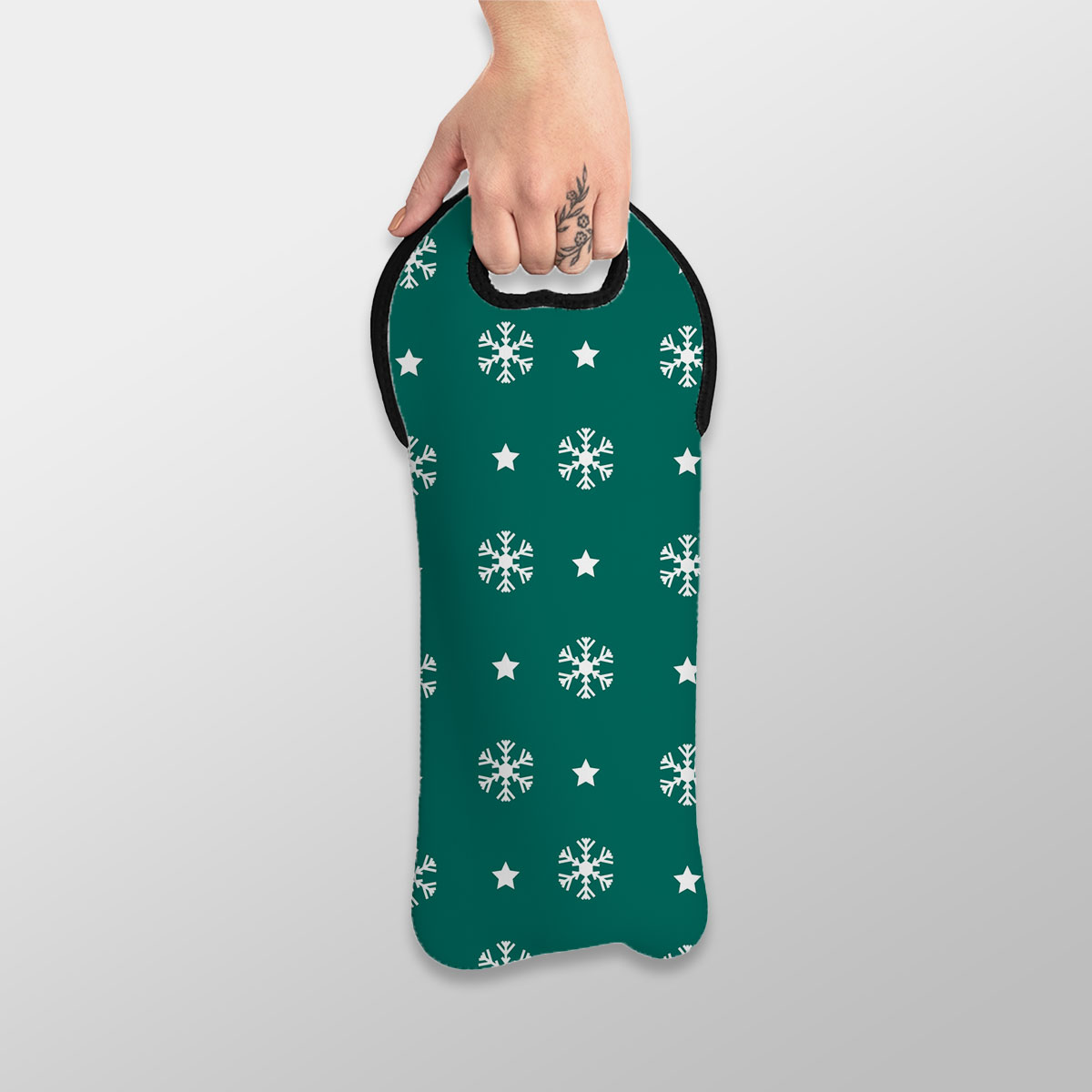 White And Dark Green Snowflake With Christmas Star Wine Tote Bag