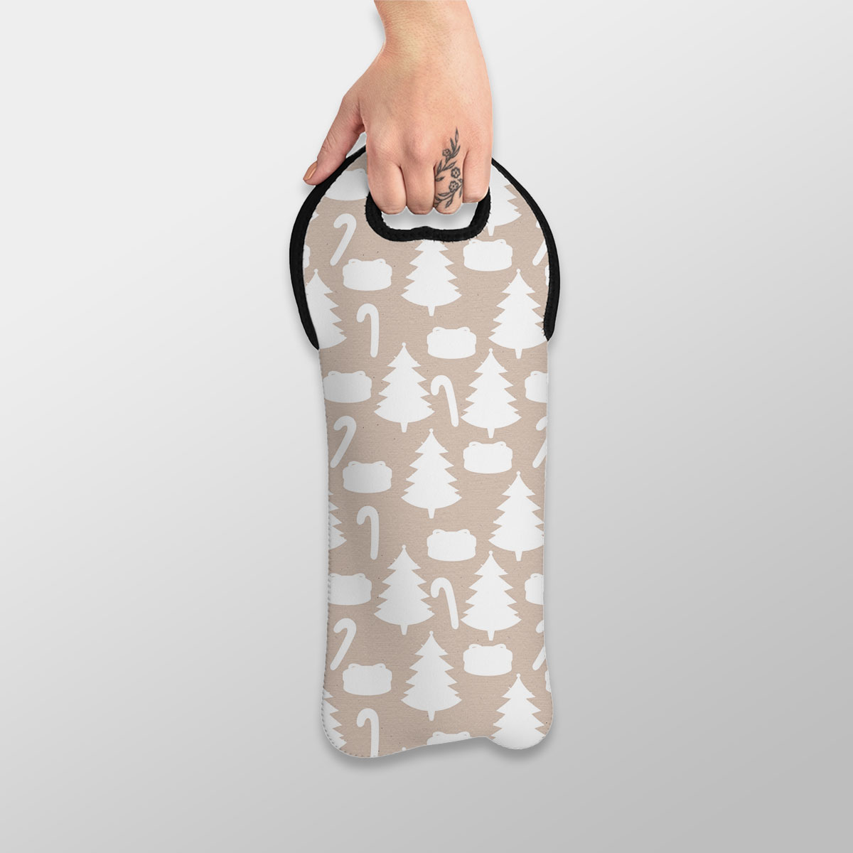 White Christmas Tree, Candy Cane On Beige Nude Background Wine Tote Bag