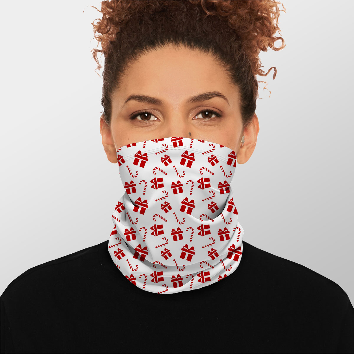 Christmas Gifts And Candy Canes Seamless White Pattern Winter Neck Gaiter