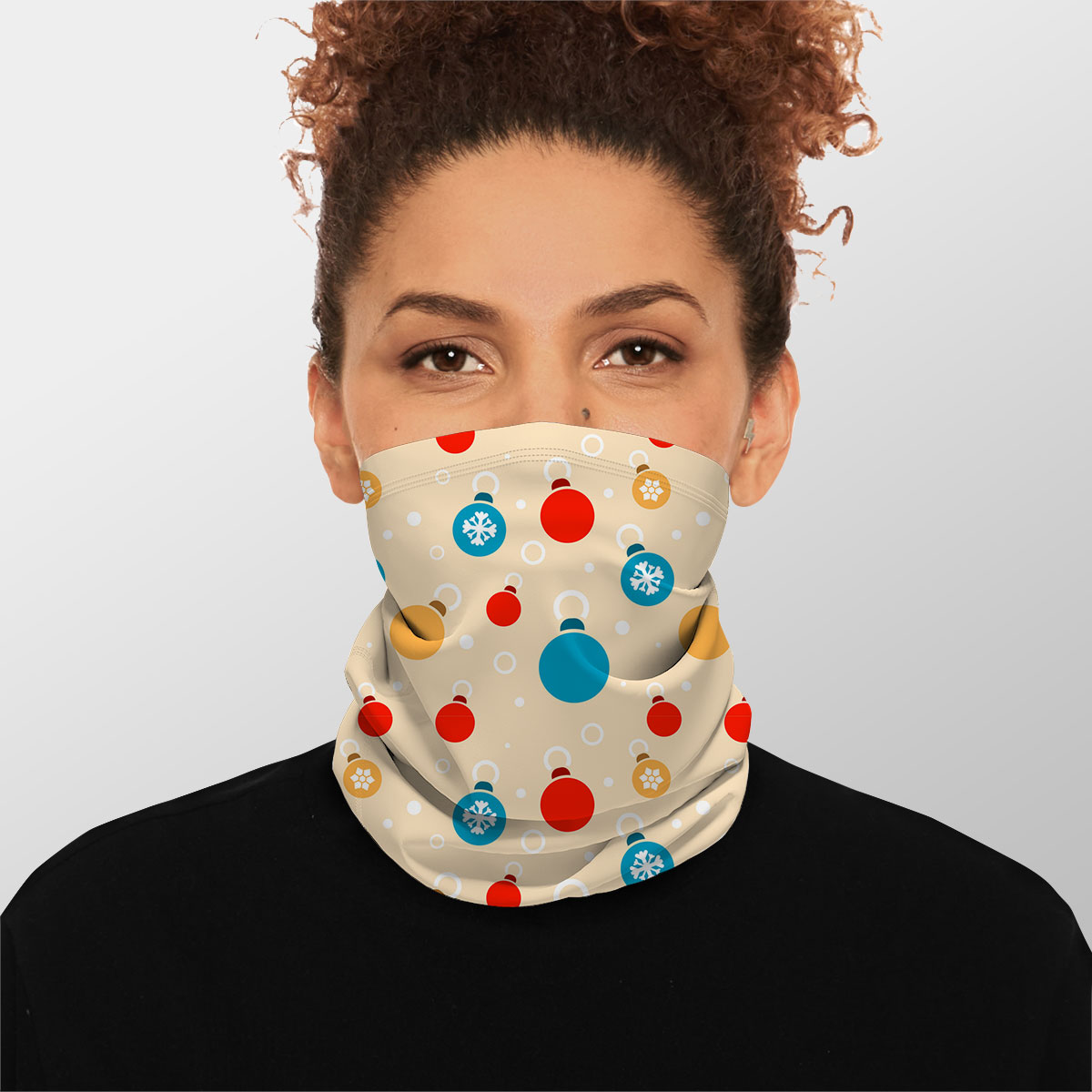 Colorful Christmas Ball On Yellow Background Winter Neck Gaiter