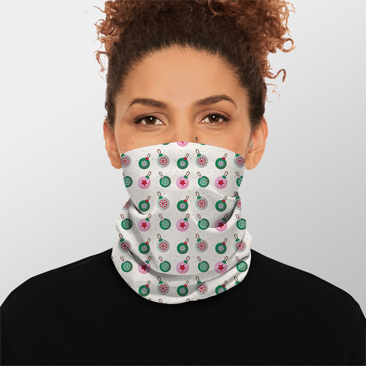 Green Pink And White Christmas Ball Pattern Winter Neck Gaiter