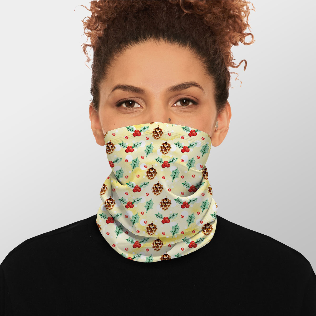 Holly Leaf, Pine Cone, Holly Berry Winter Neck Gaiter