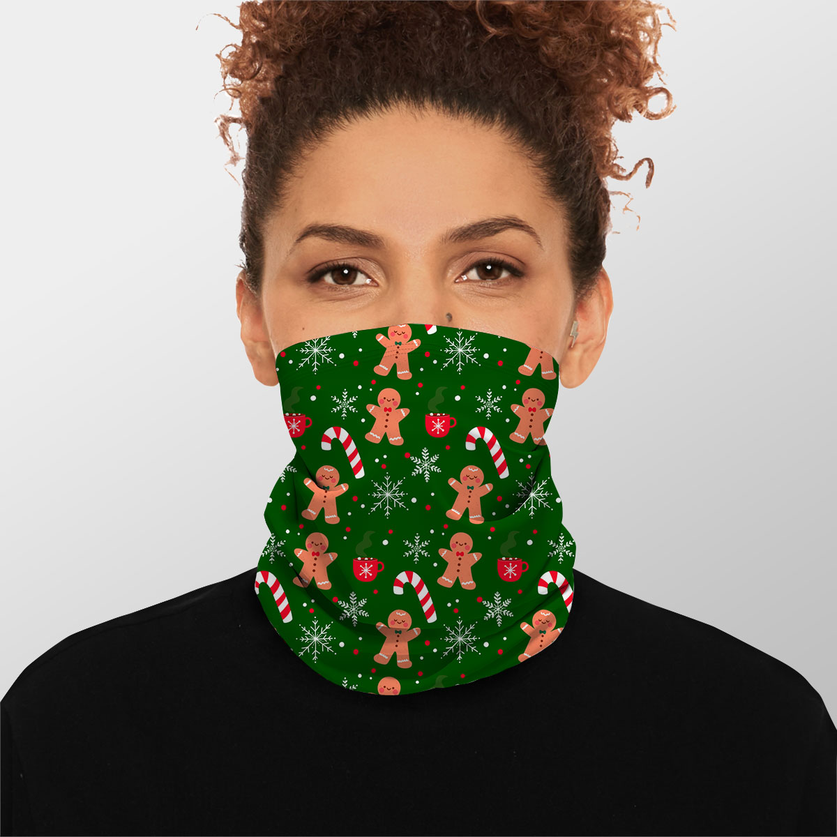 Red Green And White Gingerbread Man, Candy Cane With Snowflake Winter Neck Gaiter