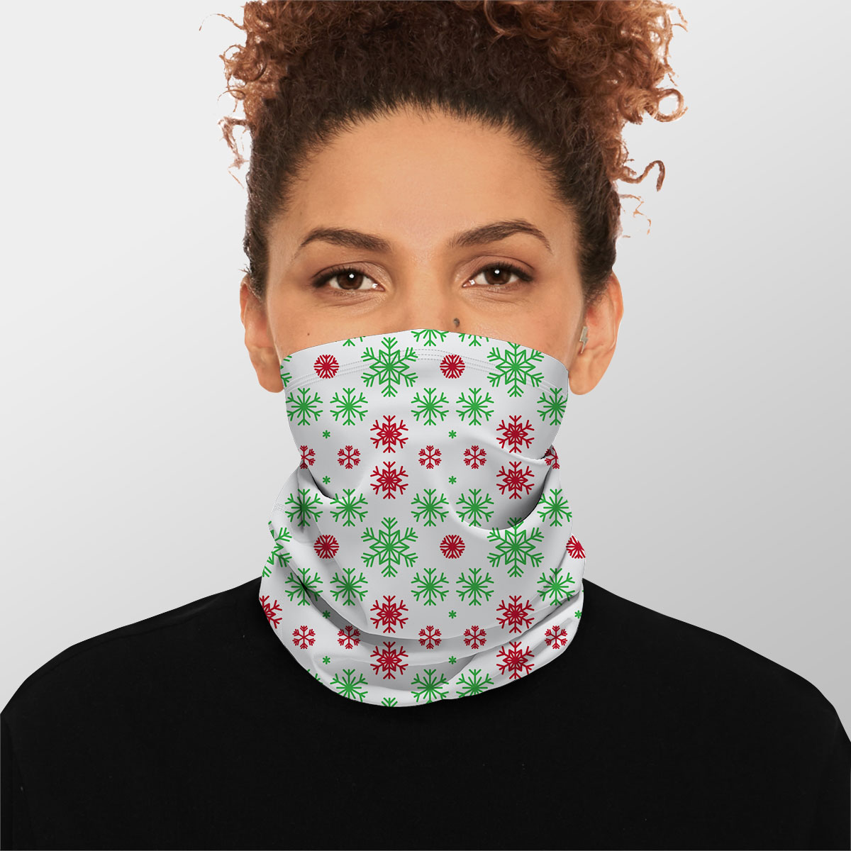 Red Green And White Snowflake Winter Neck Gaiter