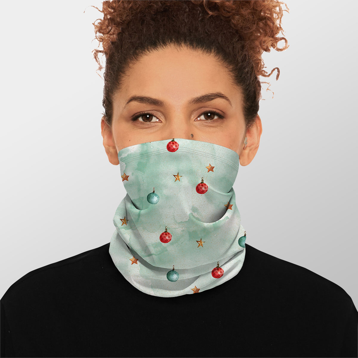 Watercolor Christmas Balls And Stars Pattern Winter Neck Gaiter