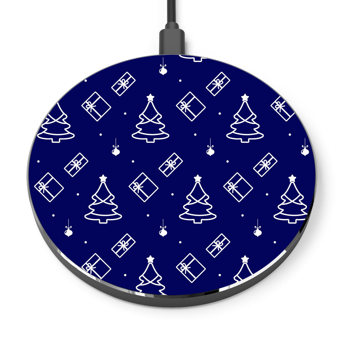 Blue And White Christmas Tree, Christmas Gift, Christmas Ball Printed Wireless Charger