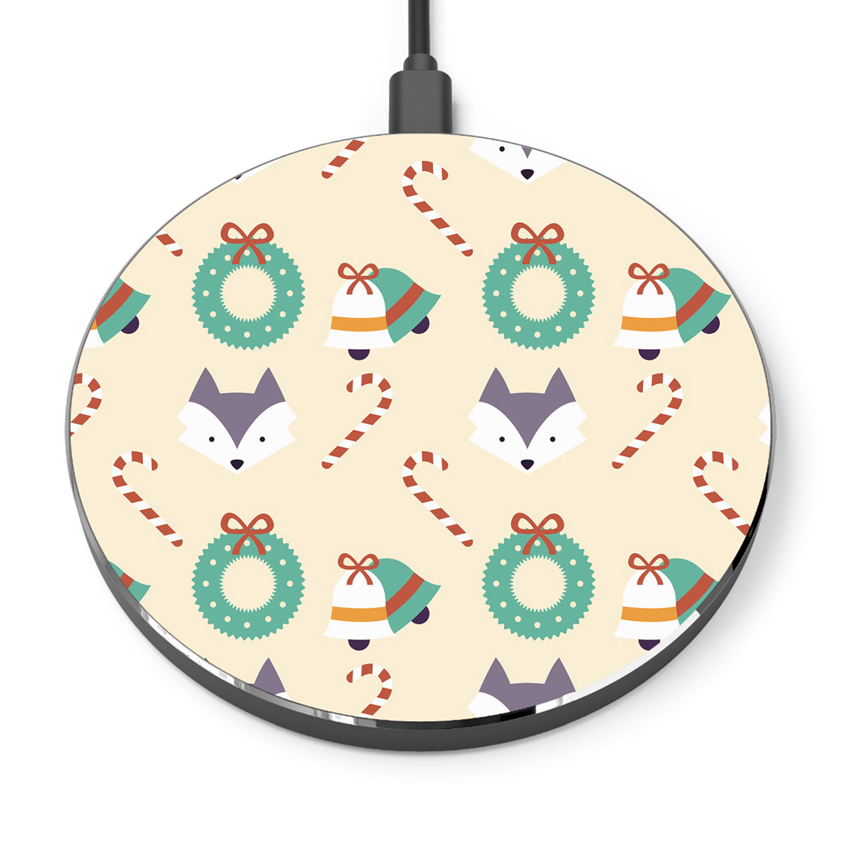 Christmas Bell, Candy Cane On Light Yellow Background Printed Wireless Charger