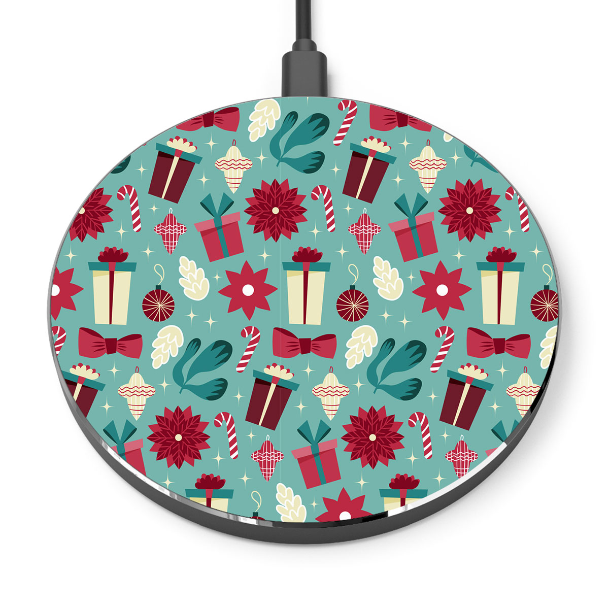 Christmas Gift, Candy Cane On Blue Background Printed Wireless Charger