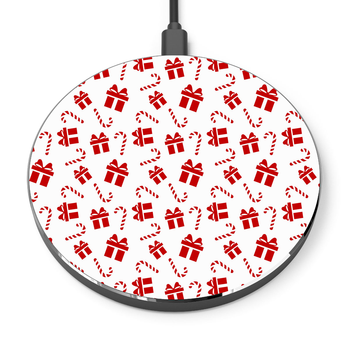 Christmas Gifts And Candy Canes Seamless White Pattern Printed Wireless Charger