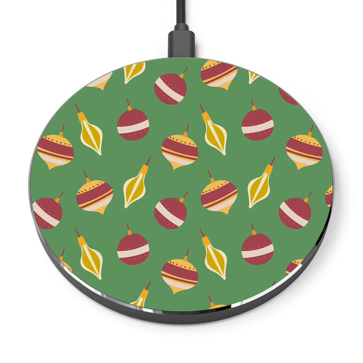Christmas Light And Balls Seamless Green Pattern Printed Wireless Charger