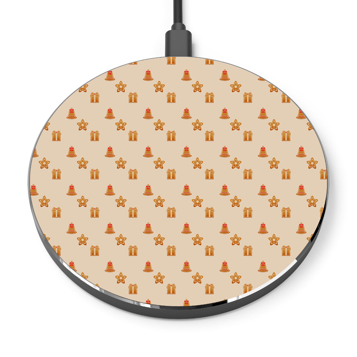 Christmas Pattern With Bells And Christmas Gift Printed Wireless Charger