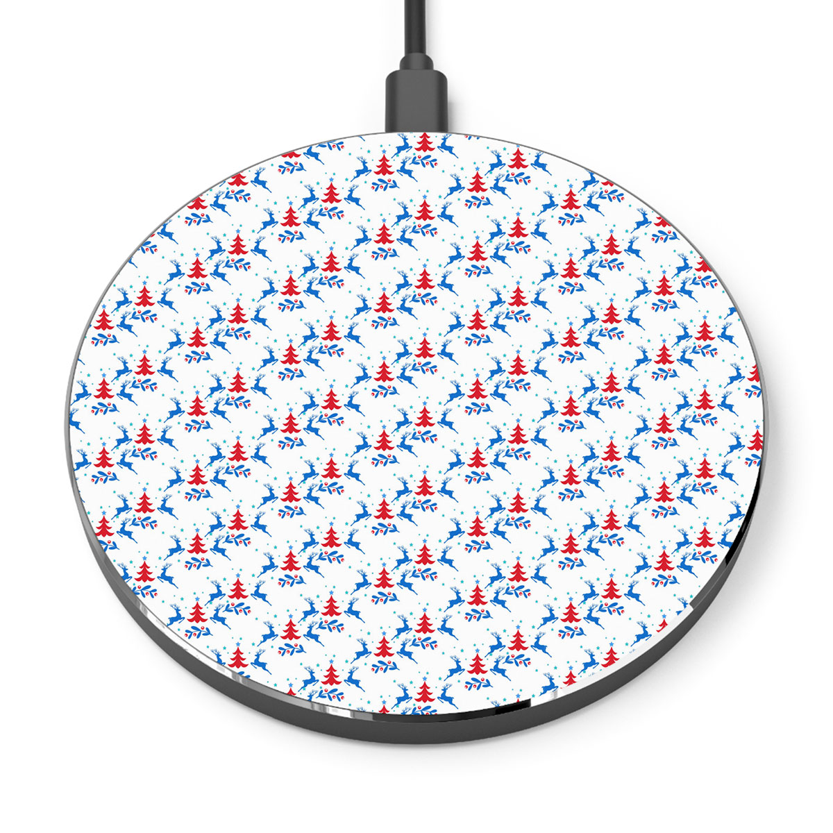 Christmas Pattern With Reindeer, Pine Tree And Christmas Mistletoe Printed Wireless Charger