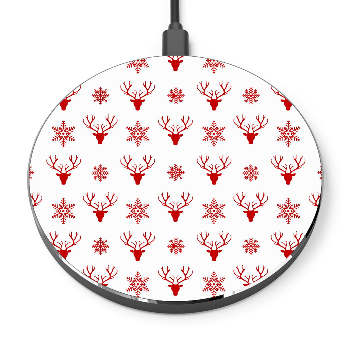 Christmas Reindeer And Snowflake Clipart Seamless White Pattern Printed Wireless Charger
