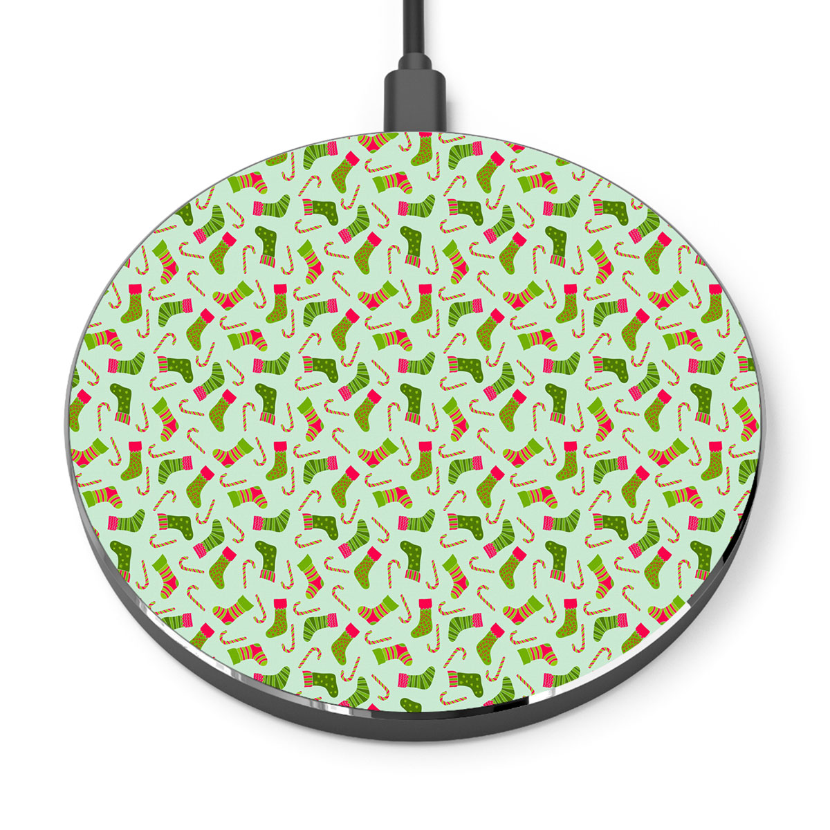 Christmas Socks, Colorful Socks And Candy Canes Printed Wireless Charger