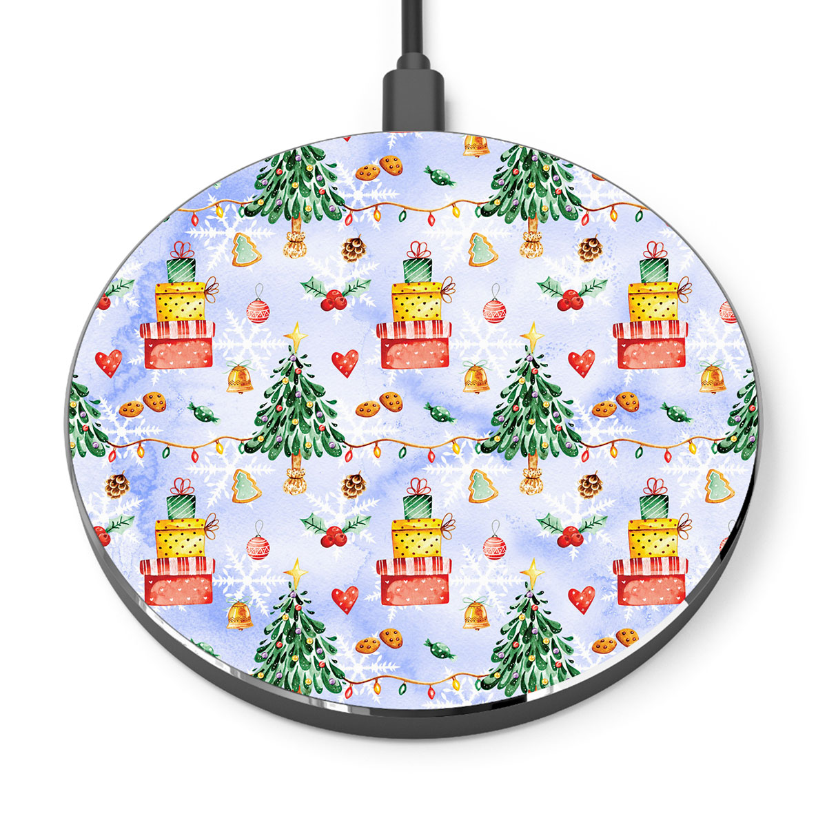 Christmas Tree, Christmas Balls And Christmas Gifts Printed Wireless Charger