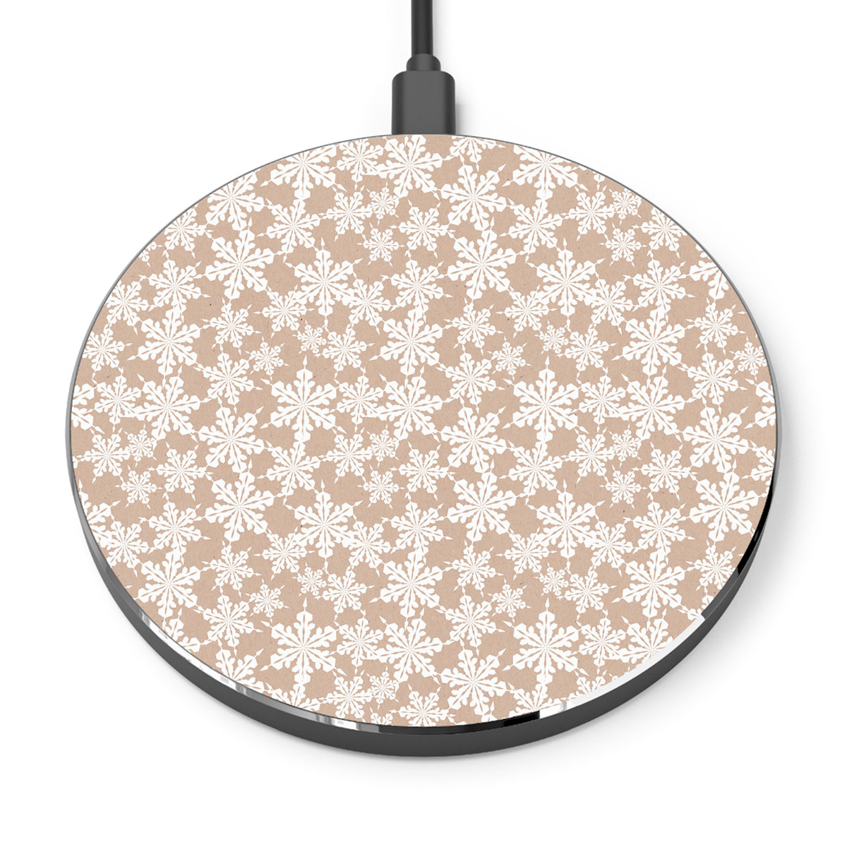 Christmas White Snowflake Christmas On Beige Nude Background Printed Wireless Charger