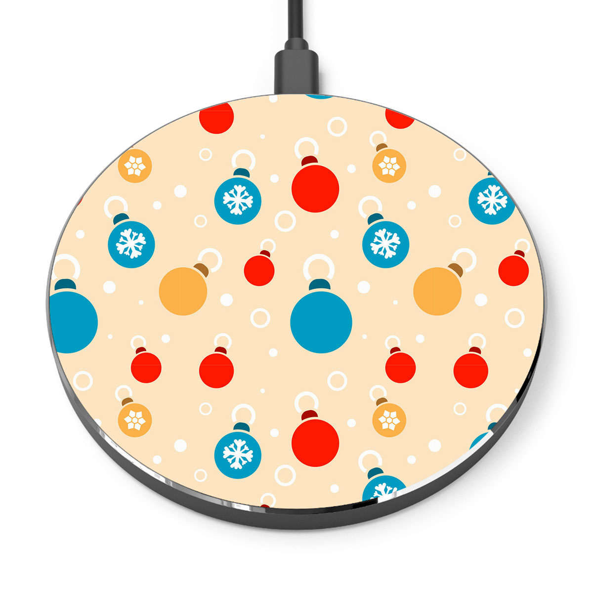 Colorful Christmas Ball On Yellow Background Printed Wireless Charger